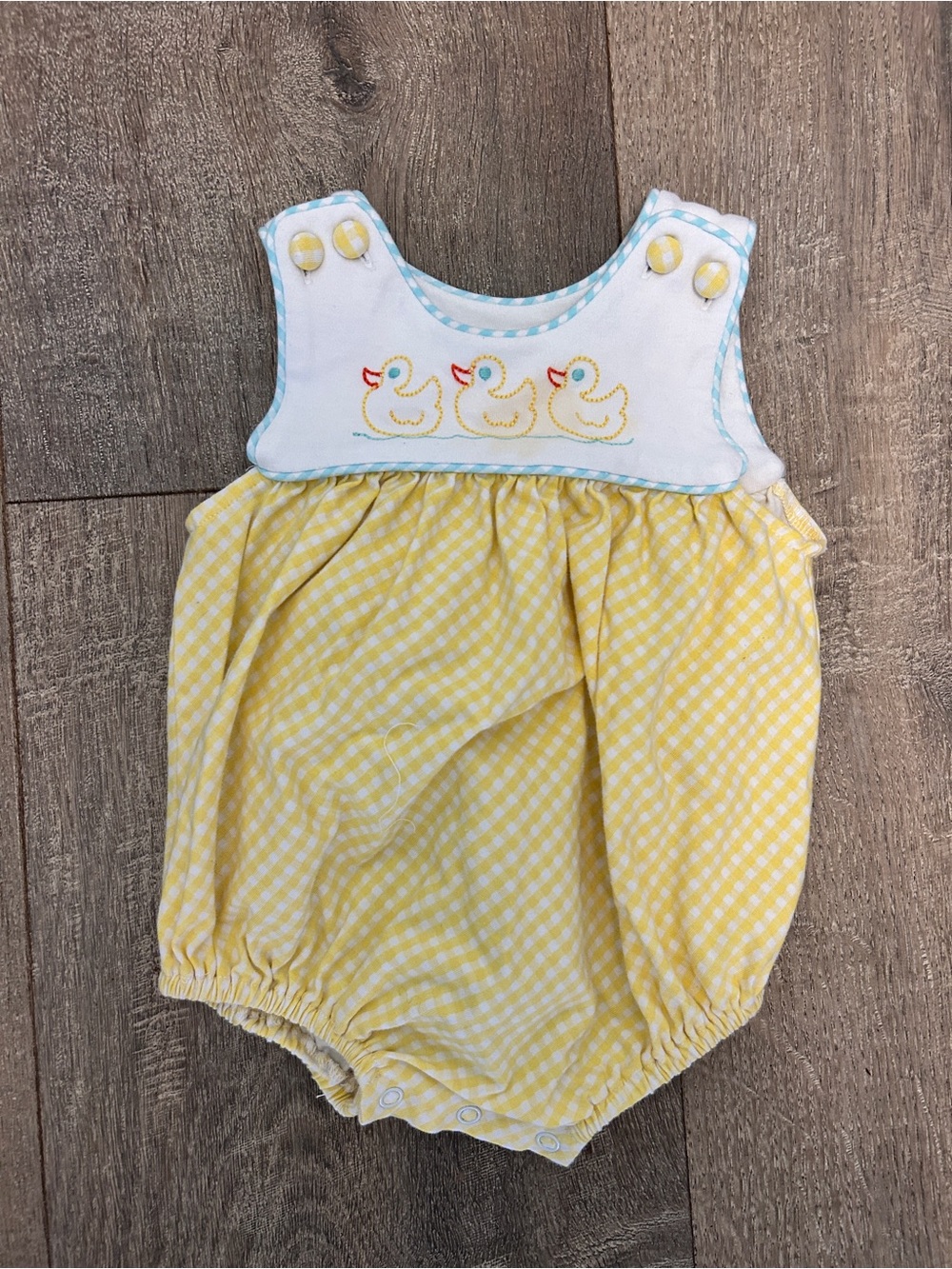 Shrimp and Grits Yellow Duck Embroidered Baby Romper